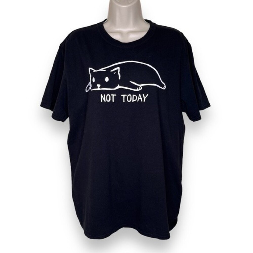 Threadless Not Today Cat Black Cotton T Shirt Crew Neck Short Sleeve Mens Large